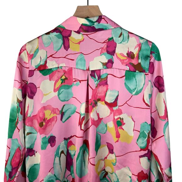Zara Blouse Medium Womens Button Down Pink Floral Lightweight Feminine Preppy - Picture 4 of 9